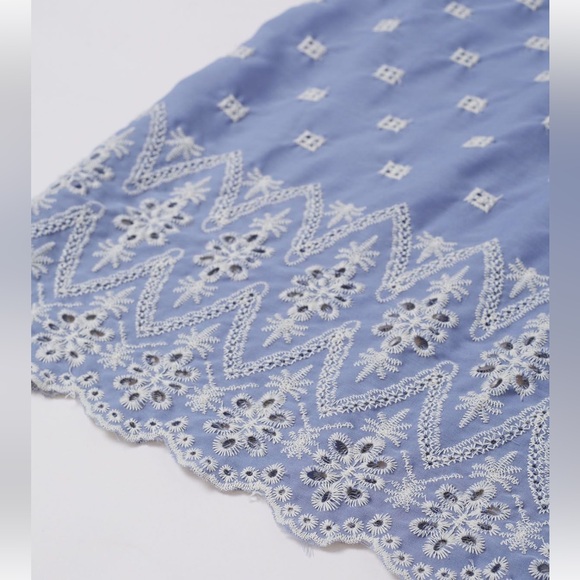 TIE-WAIST EYELET EMBROIDERED COTTON SHIRT DRESS IN BLUE - Picture 9 of 12